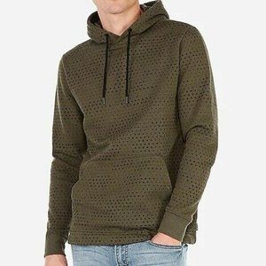 Olive Green Geometric Print Pullover Hoodie, Size L